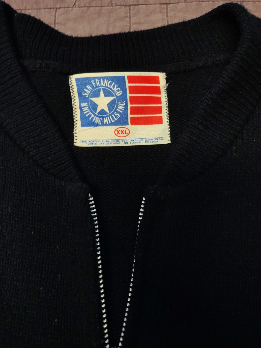 Vintage San Francisco Knitting Mills Zip Sweater Mens XXL Black USA Made Cardiga - Picture 4 of 5